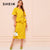 SHEIN V-Neck Belted Blouse And Split Hem Midi Skirt 2 Piece Set Women Summer Elegant Ruffle Hem Two Piece Set Matching Sets